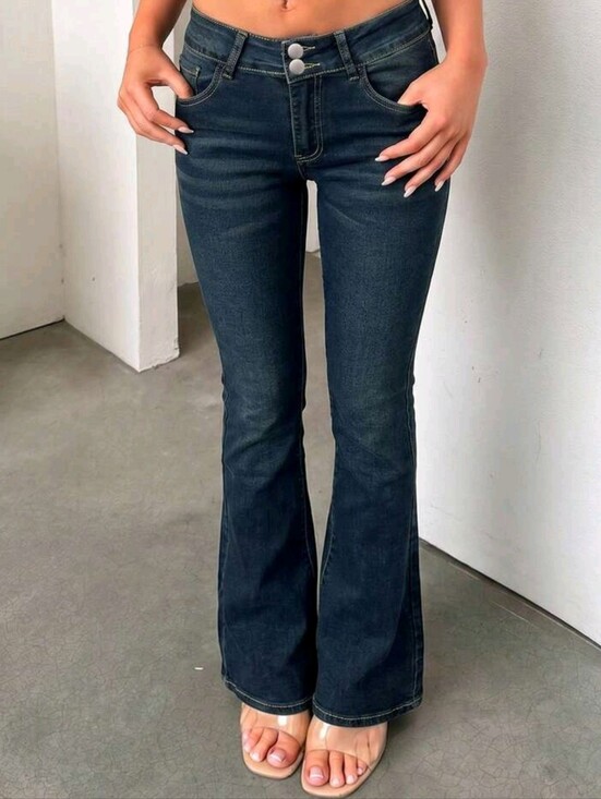 Denim - Vintage Chic High Waist Button Front Slim Fit Washed Skinny Jeans For Women,